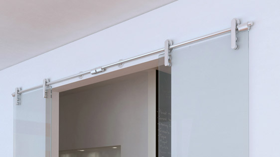 PORTA DOPPIA VETRO SU MURO - ACCIAIO INOX SATINATO AISI 304 - SISTEMA SOFT BLOCK