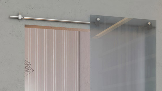 PORTA SINGOLA VETRO SU MURO S2 - ACCIAIO INOX SATINATO AISI 304 - SISTEMA STANDARD