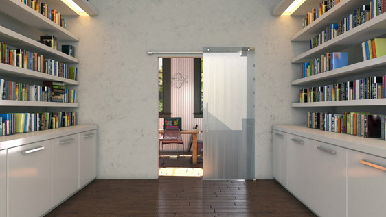 PORTA SINGOLA VETRO SU MURO S2 - ACCIAIO INOX SATINATO AISI 304 - SISTEMA SOFT BLOCK S2