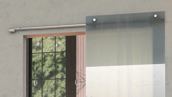 PORTA SINGOLA VETRO SU MURO S2 - ACCIAIO INOX SATINATO AISI 304 - SISTEMA SOFT BLOCK S2
