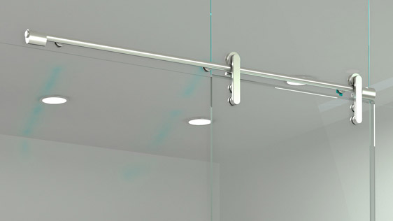 PORTA SINGOLA VETRO SU VETRO - ACCIAIO INOX SATINATO AISI 304 - SISTEMA SOFT BLOCK